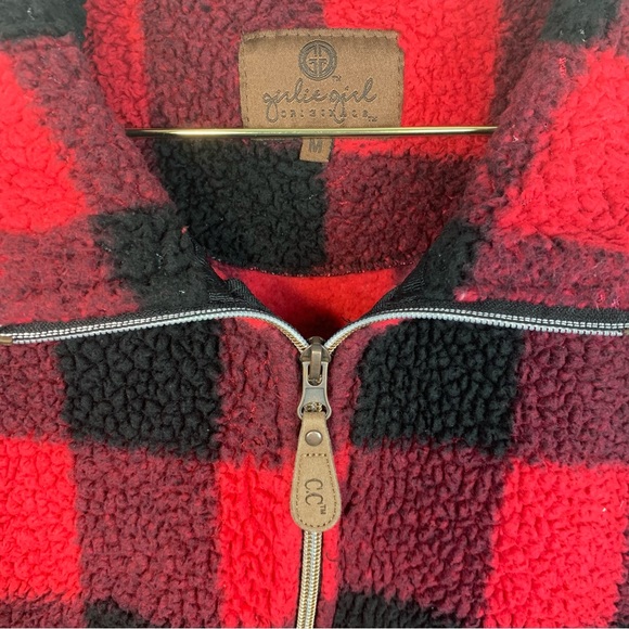 Girlie Girl C.C. Fleece Buffalo Check Red & Black Quarter Zip Women’s Size M - Picture 2 of 9